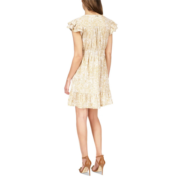 Michael Kors Women Beige Paisley Party Flutter-Sleeve Ruffle Mini Dress Size M - Picture 2 of 3